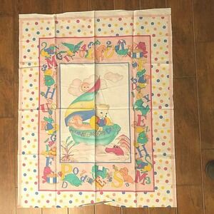 VINTAGE BABY PANEL SPRING INDUSTRIES FABRIC 1 YARD ABC Bear Boat Polka Dot (28)